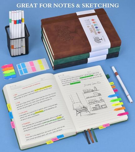 دفتر يوميات مبطن مقاس A5 - مجلات جلدية مكونة من 365 صفحة لكتابة النساء والرجال، دفتر ملاحظات بغلاف مقوى بصفحات سميكة 100 جرام في المتر المربع، مذكرات يومية للسفر والعمل والمدرسة وتدوين الملاحظات، مسطرة جامعية (5.9 بوصة × 8.5 بوصة) in Kuwait