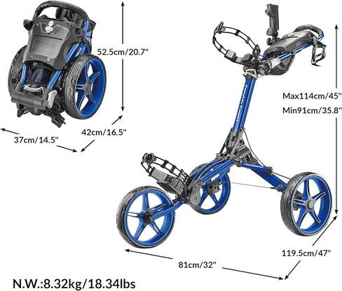 عربة دفع الجولف Caddytek CaddyLite المدمجة شبه الأوتوماتيكية القابلة للطي والفتح، باللون الأزرق in Kuwait