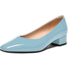 FEMSTEP Womens Patent Leather Block Casual Office Square Toe Slip On Chunky Low Heel Pumps Shoes 1.5 Inch