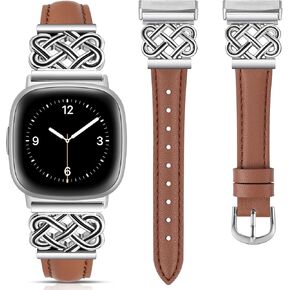 سوار جلدي من TOYOUTHS متوافق مع Fitbit Versa 4/Versa 3/Fitbit Sense 2/Sense Band للسيدات، حزام جلدي فاخر رفيع ورفيع مع إبزيم متشابك للساعة الذكية Versa 3 4 Sense 2
