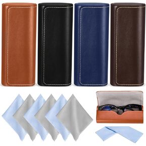 4Pack Glasses Case, Eyeglasses Case Hard Shell, Lightweight Portable Case for Sunglasses Eye Glasses Case with Cleaning Cloth Unisex