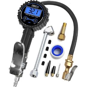 Digital Tire Pressure Gauge with Inflator, Improved Leaks Protection, 200PSI Air Chuck and Compressor Accessories, Extended Hose with 360° Air Chuck