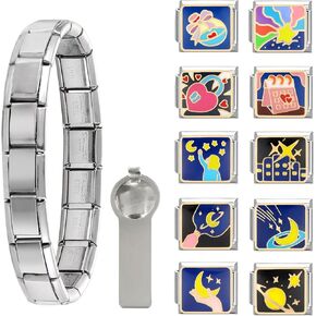 papasgix Italian Charm Bracelet Charms Set Nomination Charms Brascelets 9mm Assorted Italian Charms Bracelet Links Handmade DIY Jewelry Star Moon