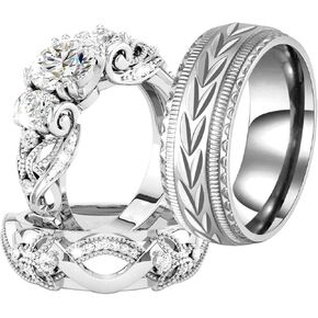 Couple Rings His Her Wedding Ring Sets Matching Rings White Gold Plated AAA CZ Ring Titanium Men Ring