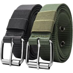 2 pack Nylon Men's belt for Women and Men 1.5inch With Metal Buckle Outdoor Belt,Thick and Durable 150/120 Long