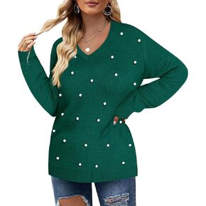 TIYOMI Plus Size Sweater Tops for Women Pearls Lantern Sleeve Sweater XL-5XL