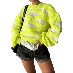 GORGLITTER Women's Knit Oversized Sweaters Long Sleeve Crew Neck Lightweight Fall Sweater