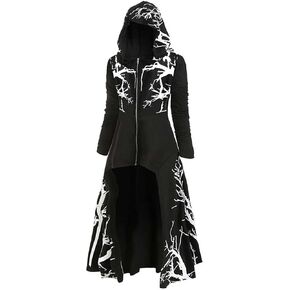 FEOYA Renaissance Hooded Cloak for Women Half Cardigan Hoodie Longline Coat Goth Drop Shoulder High Low Hem Cape Jacket