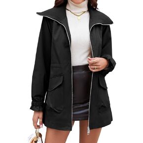 Tankaneo Womens Utility Jackets Zip Up Drawstring Waist Lapel Fall Casual Windbreaker Coats