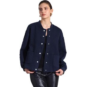 Allegra K Shacket Jacket for Women's Winter Long Sleeve Button Down Lightweight Bomber Jacket Coat
