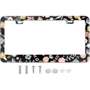 Pink Strawberry Butterfly Floral License Plate Frame Stainless Steel License Plate Frames Holder Covers Rust-Proof Auto Parts Decoration with Screws License Plate Holder for Car Accessories 12x6 Inch