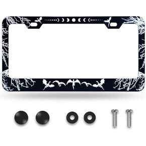 Dragons Pattern Black License Plate Frame, 1 Pack Universal Rust-Proof Aluminum Alloy Car License Plate Frame Holder, Front Rear License Plate Cover Car Tag Frame with Screw Caps (2 Hole)