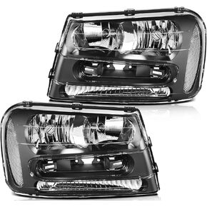 Headlight Assembly For Chevrolet Trailblazer 2002-2009 For Chevrolet Trailblazer EXT 2002-2006 Black Housing Clear Reflector Clear Lens Driver and Passenger Side Headlamp