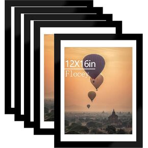 18x24 Picture Frame Set of 5, Black Poster Frame, Display Pictures 16 x 20 with Mat or 18 x 24 Without Mat for Horizontal or Vertical Wall Mounting, Wall Gallery Frame for Artwork