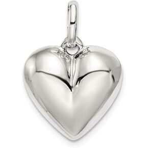 Solid 925 Sterling Silver Pendant Puffed Love Plain Heart Charm (22mm x 16mm)