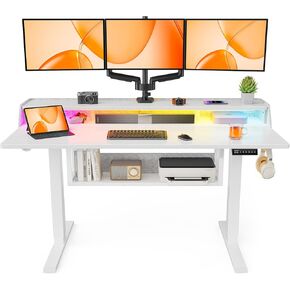 ErGear Electric Standing Desk, Adjustable Sit Stand Desk with Bookshelf & Monitor Stand, Standing Gaming Desk with LED Light Strip, Stand Up Desk for Home Office (Black, 48 * 24 Inch)