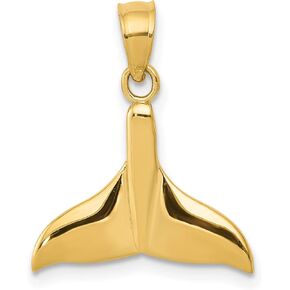 14k Yellow Gold Solid Open-Back Whale Tail Pendant 20 mm x 15 mm