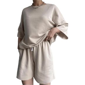 Floerns Women's 2 Piece Outfit Tracksuit Dolman Short Sleeve Tee Top with Shorts Set