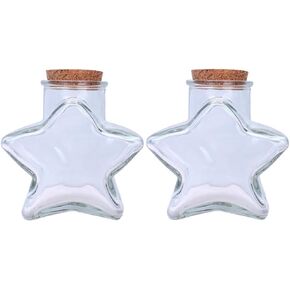 65ML/2.3oz 2PCS Star Shaped Glass Bottle with Cork Stoppers Empty Mini Glass Bottles Jars Vials Wish Bottles Home Decorative Bottles for DIY Art Crafts Projects Supplies