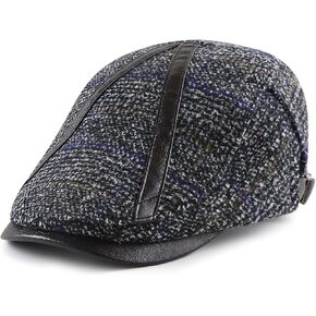 Mens Ivy Cap PU Leather Newsboy Hat Adjustable Beret Caps Classic Golf Flat Cap Gatsby Driving Fishing Hat Coffee