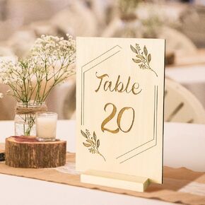 AerWo Acrylic Wedding Table Numbers 1-20 with Stands, 4x6 inches Clear Sign Place Cards with Gold Trim Green Floral Theme, Rustic Table Numbers for Wedding Reception Anniversary Baby Bridal Shower
