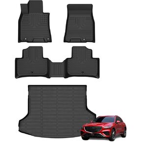 Floor Mats & Cargo Liner for Genesis GV70 2022 2023 2024 (Not Electrified GV70) All Weather Automotive TPE Liners Set Anti-Slip Waterproof Floor Liners Accessories (Car Mats+Trunk Mat) Black