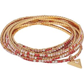 GUESS Goldtone Light Pink Glass Stone 10 Piece Stretch Bracelet Set