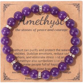 Natural Crystal Bracelets for Women Men 8mm Semi-Precious Gemstone Beaded Bracelets Adjustable Round Gemstone Bracelets Jewelry Gifts