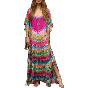 Bsubseach Plus Size Kaftan Dresses Bathing Suit Cover Up Caftans for Women Beach Robe Pink