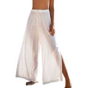 CUPSHE Women's White Sarong Beach Cover Up Wide Leg Elastic Waist Sheer