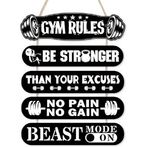 HPNIUB Motivational Gym Room Wood Sign, Workout Room Decor for Home, Gym Rules Positive Wooden Plaque, Fitness Inspirational Quote Wall Art for Boys Bedroom Exercise Classroom