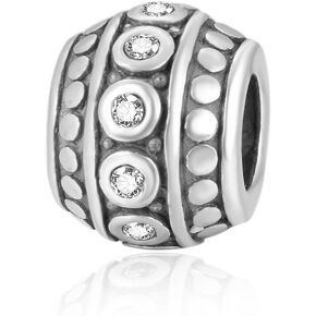 Adabele 1pc Solid Sterling Silver Hypoallergenic Birthstone Charm Cubic Zirconia CZ Diamond Bead Fit Pandora All Other Bracelet Necklace Personalized Women Jewelry