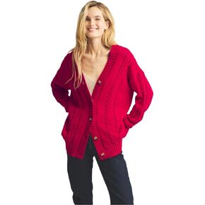 Women Cafe Cotton Cashmere Cable Knit Cardigan, Sangria,Medium