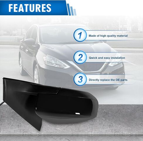 Right Passenger Side Mirror Assembly Fits 2013-2019 Nissan Sentra with Power Glass Manual Folding Match to Black Replace NI1321238(3 Pins) in Saudi Arabia
