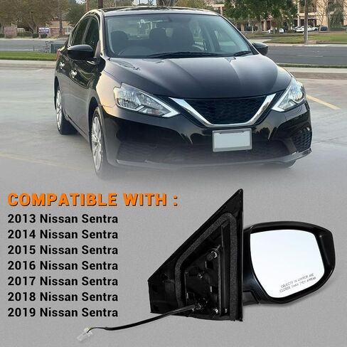 Right Passenger Side Mirror Assembly Fits 2013-2019 Nissan Sentra with Power Glass Manual Folding Match to Black Replace NI1321238(3 Pins) in Saudi Arabia
