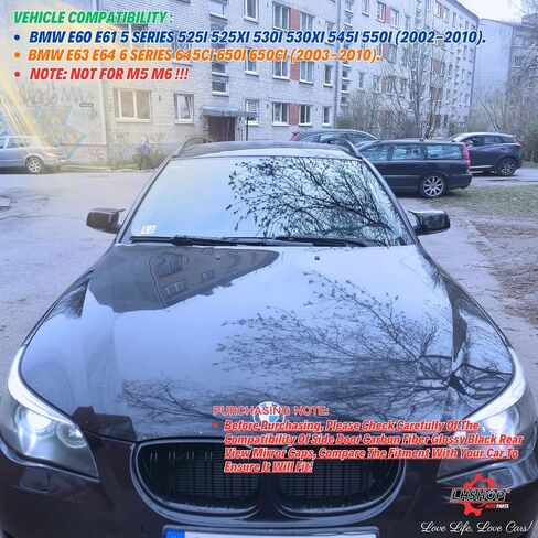 Sport Carbon Fiber Side Mirror Cover Caps Replacement for 2005-2010 BMW 5 Series E60 M5 545i 550i M6 E64 645Ci 630i 650i E63 Accessories Exterior Trim Parts Tuning Accesorios, 1 Pair in Kuwait
