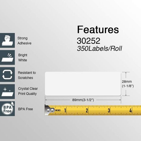 BETCKEY - Compatible DYMO 30252 (1-1/8" x 3-1/2") Address & Barcode Labels - Compatible with DYMO Labelwriter 450, 4XL, NOT Fit 550 & 5XL [28 Rolls/9800 Labels] in Kuwait