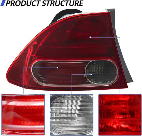 Tail Light Lens for 2006 2007 2008 Honda Civic 4-Door Sedan/Hybrid Driver's Side Rear Brake Light Tail Light Assembly Replacement HO2801165 33501-SNA-A02 (Left) in Saudi Arabia