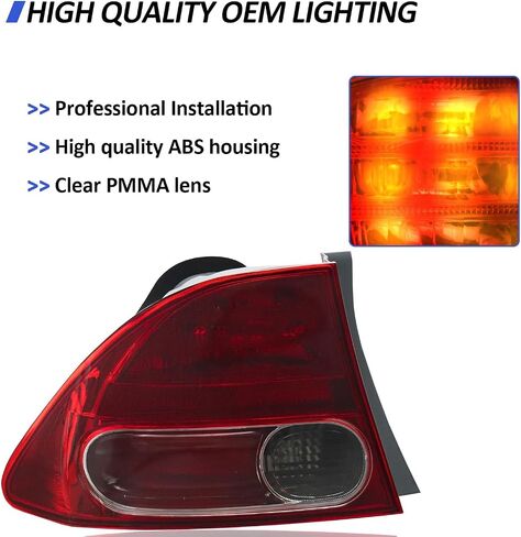 Tail Light Lens for 2006 2007 2008 Honda Civic 4-Door Sedan/Hybrid Driver's Side Rear Brake Light Tail Light Assembly Replacement HO2801165 33501-SNA-A02 (Left) in Saudi Arabia