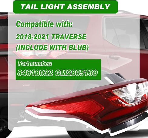 Led Tail Lights Assembly Compatible with Chevy Traverse 2018 2019 2020 2021 Right Passenger Side Tailights Rear Lamp with Bulb Replacement 84618032 GM2805130 in Kuwait