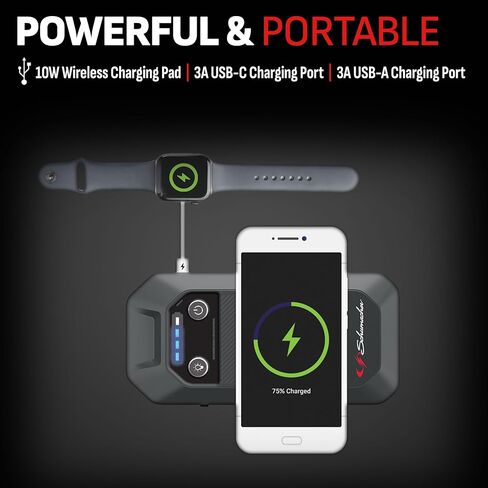 Schumacher Electric Lithium Jump Starter and Portable Power Pack SL1672, 4-in-1, 1000A, 12V, 10 Watt Wireless and 3A USB Charging- Works on Cars, Trucks, Motorcycles, Marine Batteries, SUVs, and More in Saudi Arabia