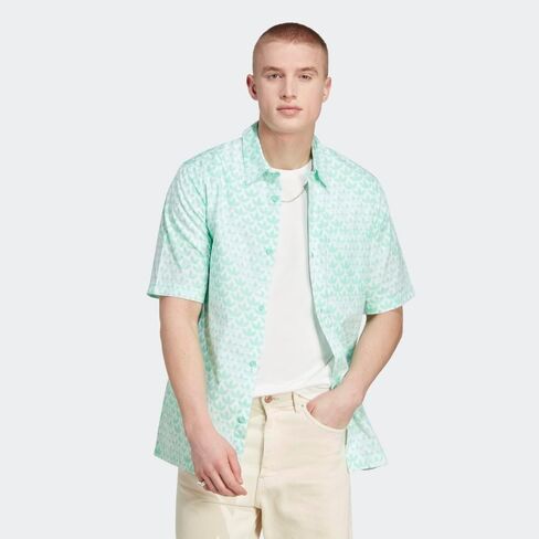 adidas Originals Monogram All Over Print Short Sleeve Woven Easy Green LG in Saudi Arabia