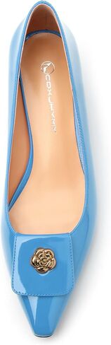 Womens Pumps, Small Square Toe Kitten Heel Pumps for Women, Dress Pumps with Flower Buckle in Kuwait