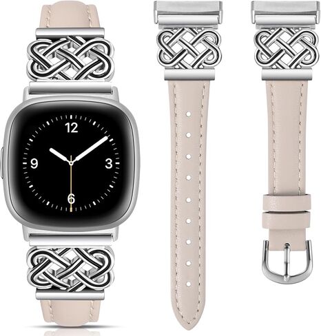 سوار جلدي من TOYOUTHS متوافق مع Fitbit Versa 4/Versa 3/Fitbit Sense 2/Sense Band للسيدات، حزام جلدي فاخر رفيع ورفيع مع إبزيم متشابك للساعة الذكية Versa 3 4 Sense 2 in Kuwait