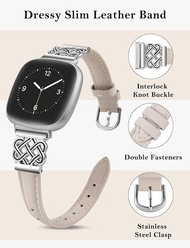 سوار جلدي من TOYOUTHS متوافق مع Fitbit Versa 4/Versa 3/Fitbit Sense 2/Sense Band للسيدات، حزام جلدي فاخر رفيع ورفيع مع إبزيم متشابك للساعة الذكية Versa 3 4 Sense 2 in Kuwait