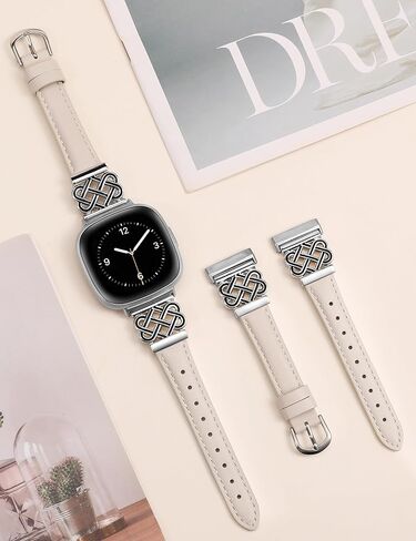 سوار جلدي من TOYOUTHS متوافق مع Fitbit Versa 4/Versa 3/Fitbit Sense 2/Sense Band للسيدات، حزام جلدي فاخر رفيع ورفيع مع إبزيم متشابك للساعة الذكية Versa 3 4 Sense 2 in Kuwait