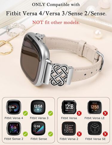 سوار جلدي من TOYOUTHS متوافق مع Fitbit Versa 4/Versa 3/Fitbit Sense 2/Sense Band للسيدات، حزام جلدي فاخر رفيع ورفيع مع إبزيم متشابك للساعة الذكية Versa 3 4 Sense 2 in Kuwait