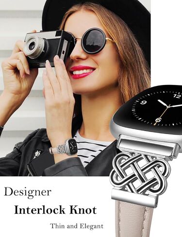 سوار جلدي من TOYOUTHS متوافق مع Fitbit Versa 4/Versa 3/Fitbit Sense 2/Sense Band للسيدات، حزام جلدي فاخر رفيع ورفيع مع إبزيم متشابك للساعة الذكية Versa 3 4 Sense 2 in Kuwait