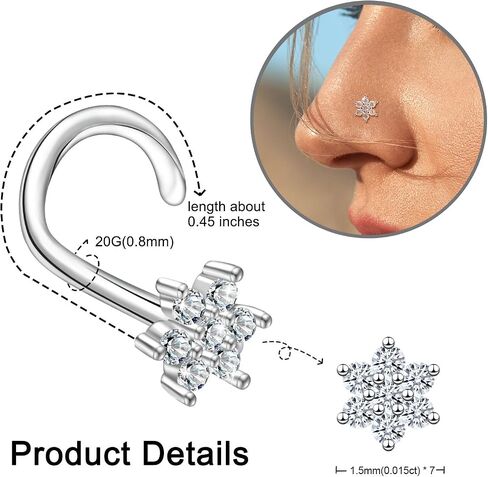 Moissanite Nose Stud for Women - 925 Sterling Silver Moissanite Flower Nose Ring Piercing Real Moissanite Diamond Hypoallergenic Jewelry Nose Studs for Women and Men in Saudi Arabia