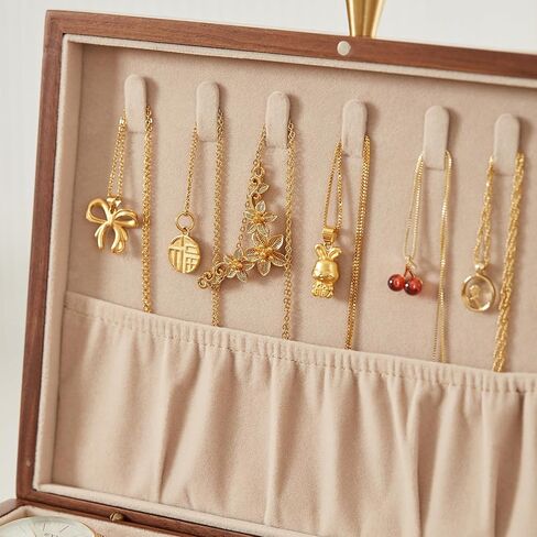 CHOSIN Black Walnut Wooden Jewelry Box for Women 2 Layer Jewelry Organizer with Removable Tray for Watches Rings Earrings Necklace Bracelets Christmas Gifts in Kuwait